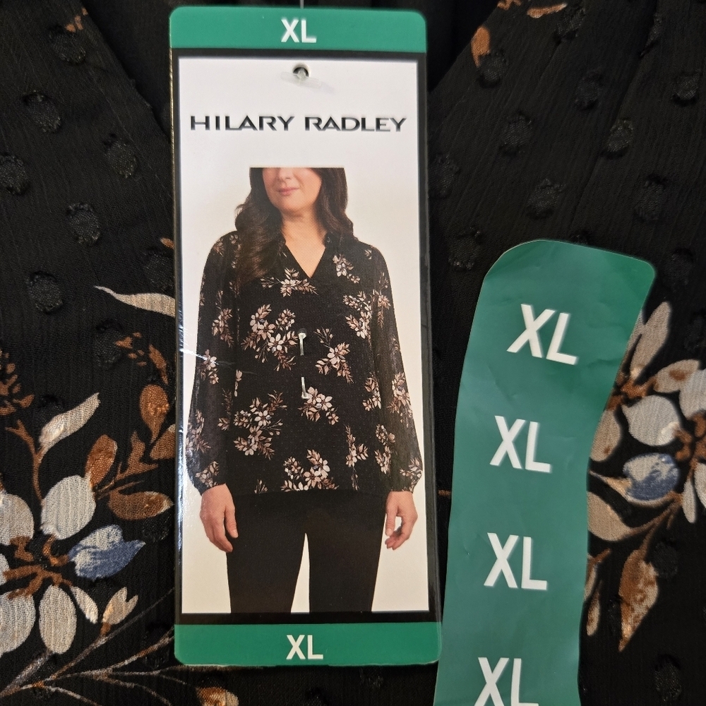 Hilary Radley Women's Floral Print Blouse Black Size XL - Picture 3 of 11